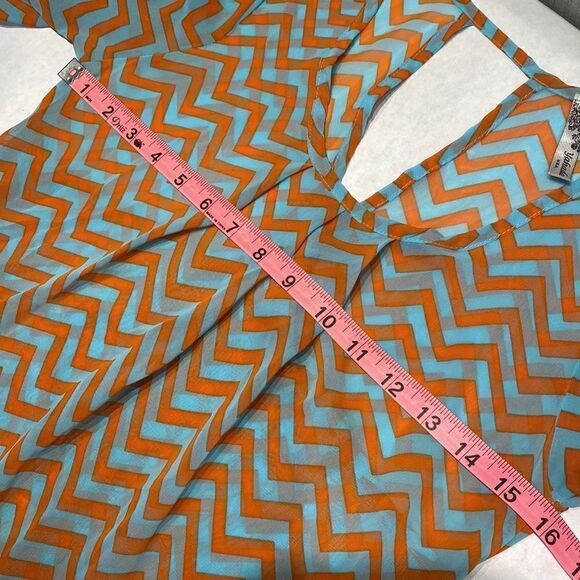 Yahada Sheer Blouse Top Shirt Size Small Turquoise Orange Chevron 3/4 Sleeve - Picture 11 of 13